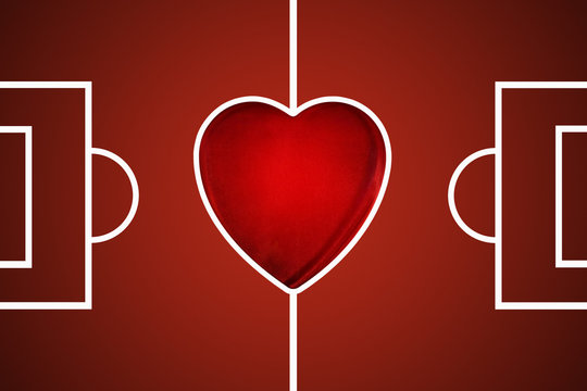 digitally illustrated football pitch with  love heart in the centre