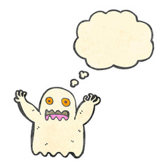retro cartoon ghost with thought bubble