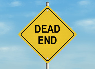 Dead end. Road sign on the sky background. Raster illustration.