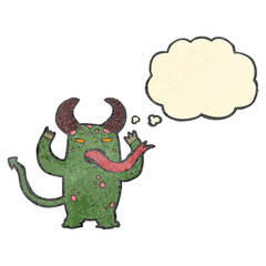 retro cartoon monster with thought bubble