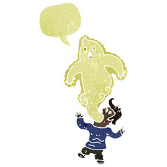 retro cartoon man possessed by ghost