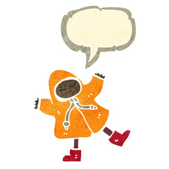 retro cartoon person wearing rain coat