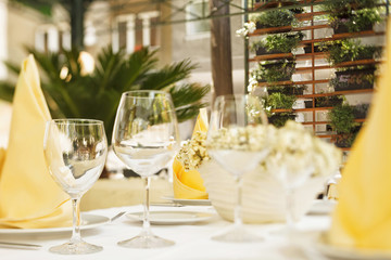 Fine dining restaurant/Fine dining restaurant. Dinner table place setting.