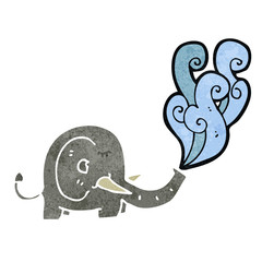 retro cartoon elephant squirting water