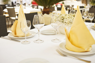 Fine dining restaurant/Fine dining restaurant. Dinner table place setting.