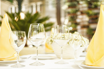 Fine dining restaurant/Fine dining restaurant. Dinner table place setting.