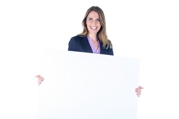Naklejka premium Businesswoman showing a blank sign 