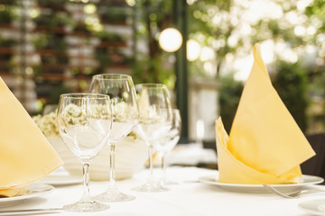 Fine dining restaurant/Fine dining restaurant. Dinner table place setting.