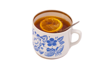 Cup Of Tea With Lemon Isolated On White