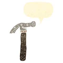 retro cartoon hammer with speech bubble