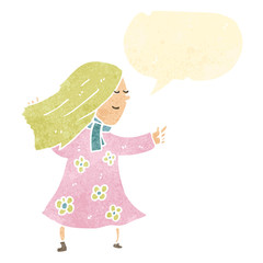 retro cartoon blond woman pointing