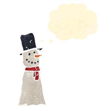 retro cartoon snowman with thought bubble