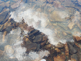 Sky reflection on still lake water