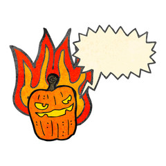 retro cartoon flaming pumpkin