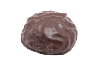 marshmallows in chocolate on a white background