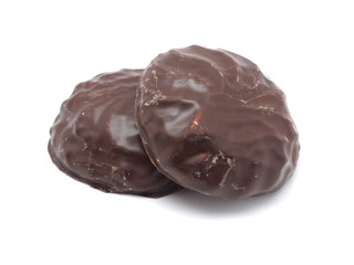 marshmallows in chocolate on a white background