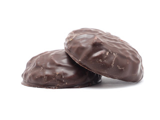 marshmallows in chocolate on a white background
