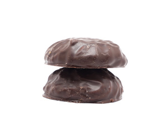 marshmallows in chocolate on a white background