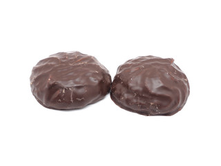 marshmallows in chocolate on a white background