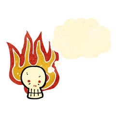 retro cartoon flaming skull symbol
