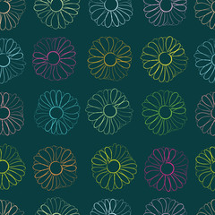 Seamless color camomiles contours 