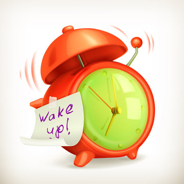 Wake up, alarm clock vector icon