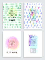 Hand drawn watercolor set of cards.