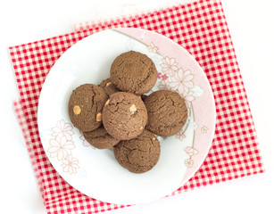 Cookies on red canvas