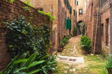 Hidden streets of the ancient city of Siena, Italy