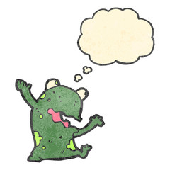 retro cartoon frog with thought bubble