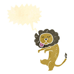 retro cartoon lion with speech bubble