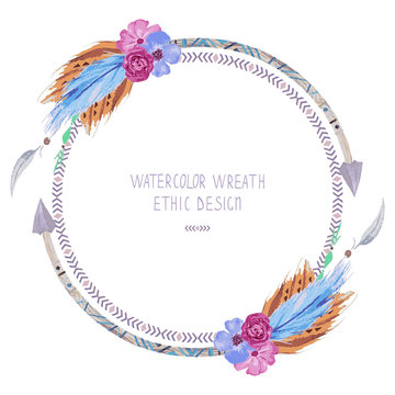 Watercolor wreath,  can be used for invitations, banners, cards.