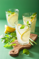 fresh lemonade with mint in glasses