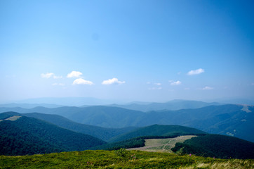 Carpathian mountains summer landscape  with green sunny hills