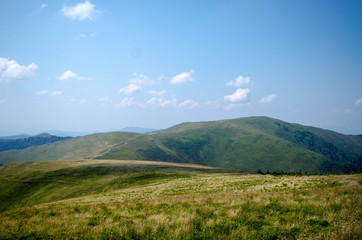 Carpathian mountains summer landscape  with green sunny hills wi