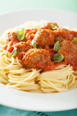 spaghetti with meatballs in tomato sauce