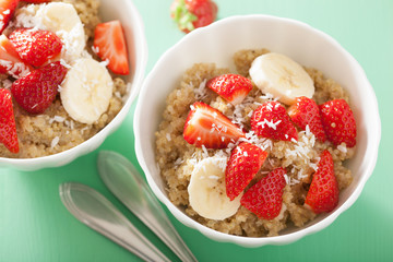 healthy breakfast quinoa with strawberry banana coconut flakes