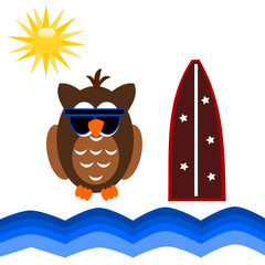 Immagine vettoriale di un gufo in vacanza al mare