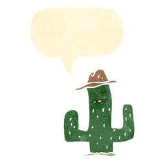 retro cartoon cactus with speech bubble