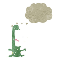 retro cartoon frightened frog with thought bubble