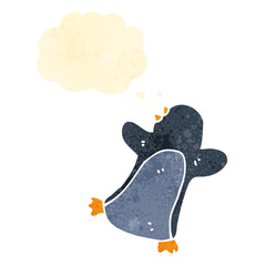 retro cartoon penguin with thought bubble