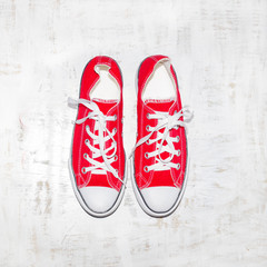sneakers on a wooden background