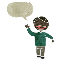 retro cartoon happy waving boy