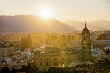 Fototapeta na wymiar Málaga Cathedral at Sunset 