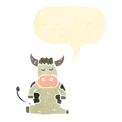 retro cartoon cow with speech bubble