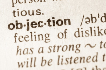 Dictionary definition of word objection
