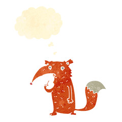 retro cartoon fox with thought bubble