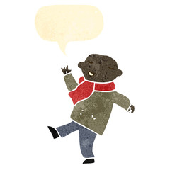 retro cartoon man in winter scarf