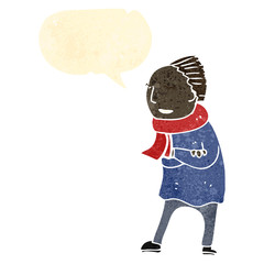 retro cartoon man in winter scarf
