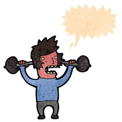 retro cartoon man lifting weights
